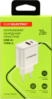 Пристрій зарядний мережевий білий 20W USB-A Type-C Euroelectric