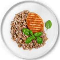 Гречана каша з грибами та куряча котлета