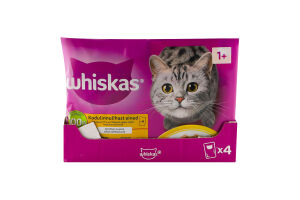 Набір кормів консервованих для дорослих котів з куркою, з індичкою в желе Whiskas м/у 4х85г