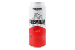 Пиво 0.5л 5% світле пастеризоване Лагер Premium Primator з/б