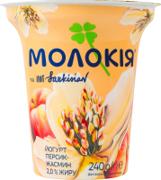 Йогурт 2% с наполнителем фруктовым пастеризованным Персик-жасмин Молокія ст 240г