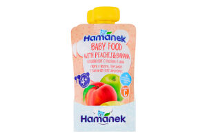 Пюре для детей от 4мес гомогенизированное стерилизованное из яблок, персиков и бананов с витамином С Hamanek д/п 120г
