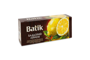 Чай чорний байховий купажований дрібний ароматизований з лимоном Бадьорий лимон Batik в/ґ к/у 25х1.5г