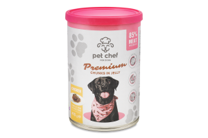 Корм д/дорослих собак Premium шматочки з куркою в желе 415г ж/б Pet Chef