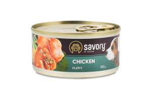 Корм д/цуценят з куркою 100г ж/б Сейворі