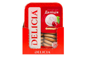 Печенье сдобное сбивное в молочной глазури со вкусом вишни Делиция Delicia лоток 300г
