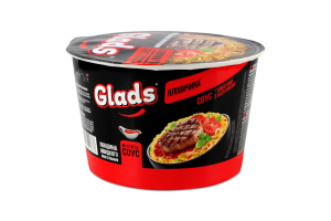 Лапша быстрого приготовления Говядина + Соус Томатный с базиликом Glads ст 85г