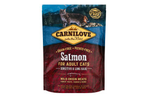 Корм д/котів з чутливим травленням Сенсетів енд Лонг хеір з лососем сухий 400г Карнілав