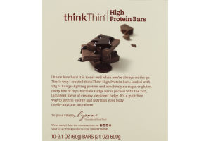 thinkThin High Protein Bars Chocolate Fudge - 10 CT