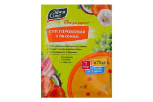 Суп гороховий з горохом варено-сушеним та натуральними сушеними овочами з беконом Тьотя Соня м/у 70г