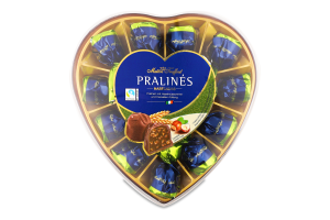 Цукерки Серце Праліне з горіховою начинкою та злаками в молочному шоколаді 165г Метр Трюффо