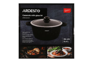 Каструля Gemini Anzio 4,4л чорний алюміній з скляною кришкою Ardesтo