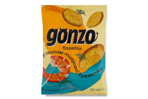 Сухарики пшеничні зі смаком тигрової креветки Багети Gonzo м/у 50г