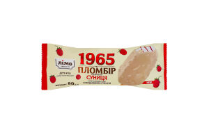 Мороженое 12% эскимо пломбир в шоколадной белой глазури с миндальными стиками с наполнителем Земляника 1965 Лімо м/у 80г