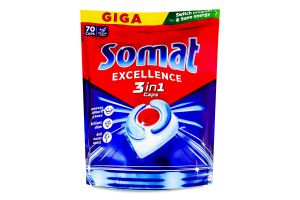 Засіб для миття посуду в посудомийних машинах у формі капсул 3в1 Excellence Somat 70шт
