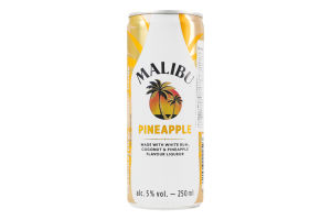 Напій слабоалкогольний газований Malibu Pineapple, 5.0%, 0.25 л, (12)