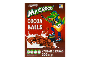 Завтраки сухие глазированные сахарной глазурью Шарики с какао Mr. Croco к/у 200г