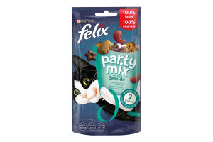 Лакомство для взрослых котов со вкусом лосося, форели и минтая Морской микс Party mix Felix д/п 60г