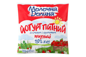 Йогурт 1% питьевой со вкусом и ароматом клубники Молочна Долина м/у 350г