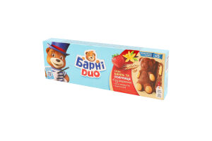 Тістечко бісквітне з яблучно-полуничною начинкою та начинкою зі смаком ванілі Duo Барні к/у 5х30г