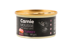 Корм д/дорослих котів Мус з індичкою яблуком морквою та желе 85г ж/б Carnie