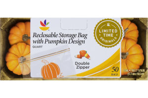 Ahold Reclosable Storage Bag with Pumpkin Design Double Zipper - 50 CT