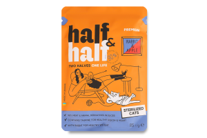 Корм влажный для кастрированных/стерилизованных котов с кроликом и яблоком в желе Premium Half&Half д/п 85г