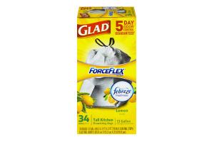 Glad ForceFlex Febreze Freshness Tall Kitchen Bags Lemon - 34 CT