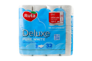 Папір туалетний 3-х шаровий 160 листів Pure white Deluxe Ruta 32шт