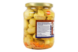 Шампиньоны целые маринованные стерилизованные с сахаром и подсластителем Metro Chef с/б 680г