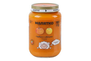 Пюре для детей от 5мес гомогенизированное Тыква-яблоко Малятко с/б 180г