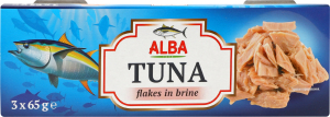 Тунець шматочками у власному соку 3*65г ж/б з ключем Alba Food