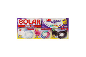 Капсулы для стирки для белых, универсальных и темных вещей Multi box Solar 24х20г