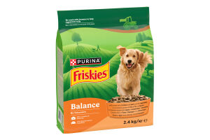 Корм сухий повнораціонний для дорослих собак з куркою, яловичиною та овочами Balance Friskies м/у 2.4кг
