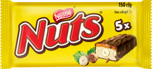 Батончик з какао, начинкою з карамеллю та цілими лісовими горіхами Nuts м/у 5х30г