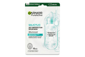 Маска для лица против несовершенств кожи тканевая с салициловой кислотой Garnier Pure active 23г