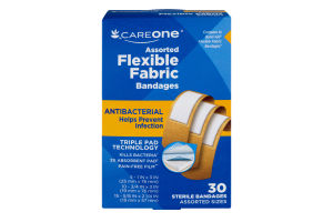 CareOne Assorted Flexible Fabric Bandages Antibacterial - 30 CT