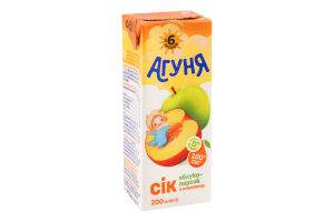 Сок для детей от 6мес с мякотью осветленный восстановленный стерилизованный Яблоко-персик Агуня т/п 200мл