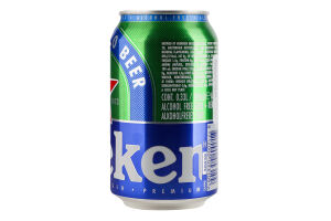 Пиво специальное 330мл 0% безалкогольное светлое фильтрованное пастеризованное Heineken ж/б