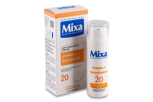 Крем увлажняющий против пигментных пятен кожи лица с витамином С и ниацинамидом SPF 20 Mixa 50мл
