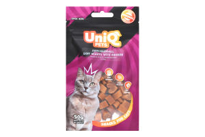 Снек д/котів UNIQ 50г м’які сердечка з куркою И631(Польща)