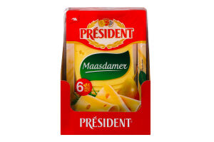 Сир 45% твердий скибками Маасдамер President лоток 100г