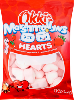 Маршмеллоу Okki 140 г Hearts зі смаком полуниці