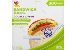 Ahold Sandwich Bags Double Zipper - 300 CT