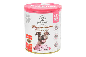 Корм д/дорослих собак Premium М'яcний мікс шматочки в желе 800г ж/б Pet Chef