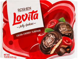 Печенье сдобное с какао и желейной начинкой со вкусом вишни Lovita Jelly Cookies Roshen м/у 420г