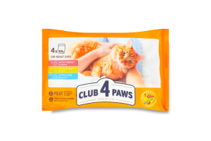 Корм консервований для стерилізованих котів З індичкою + З кроликом + З ягням Premium Club 4 Paws м/у 4x0.085кг