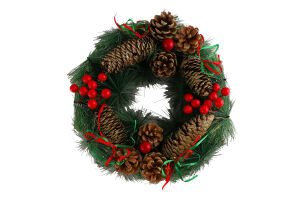 Прикраса декоративна Вінок різдвяний з шишками30см