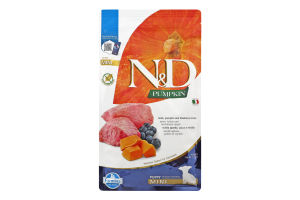 Корм сухой для щенков и беременных сук или кормящих сук с ягненком, тыквой и черникой Mini N&D Farmina м/у 800г