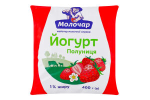 Йогурт 1% питний нежирний з фруктовим наповнювачем Полуниця Молочар м/у 400г